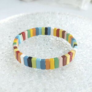 Roxanne Assoulin Rainbow Brite Bit X Bit Gold Colorful Enamel Stretch Bracelet